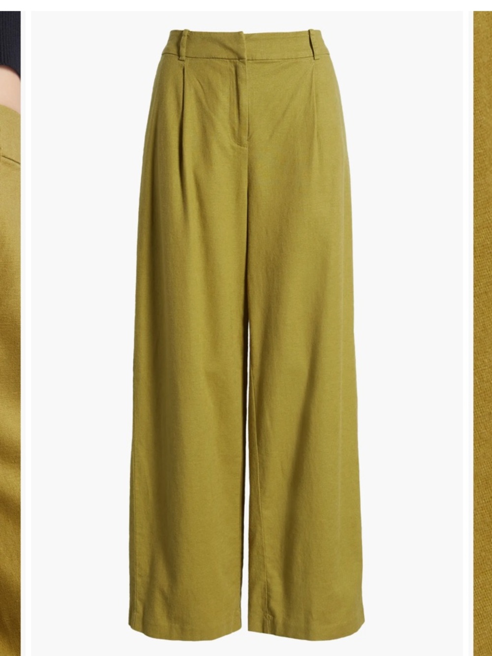 Open Edit wide leg linen-blend pants in olive green, size 6,